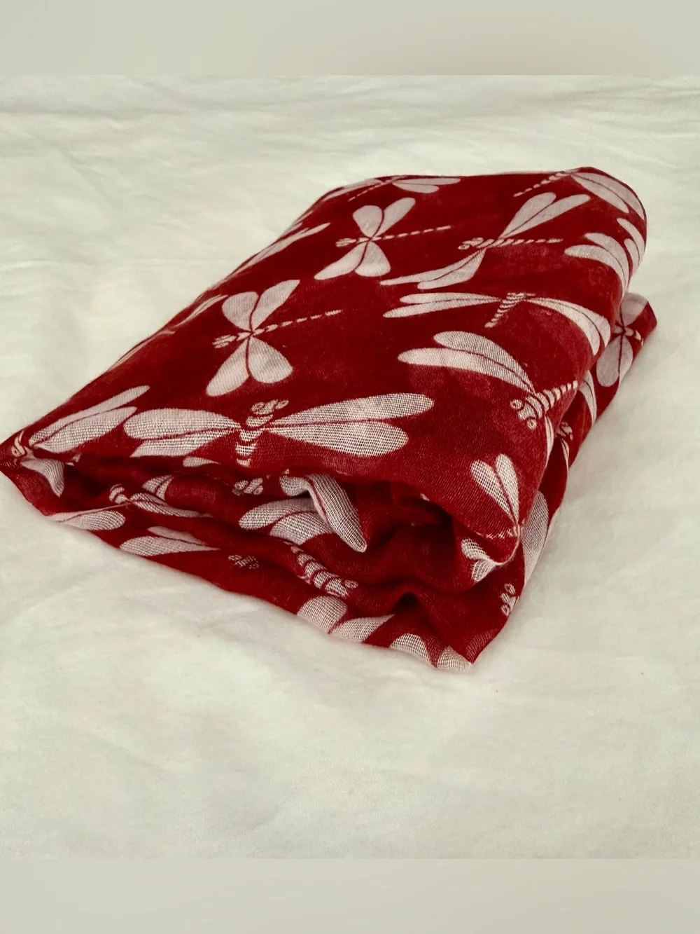 Charming Charlie Red Dragonfly Print Lightweight Infinity Scarf Earthy One Size